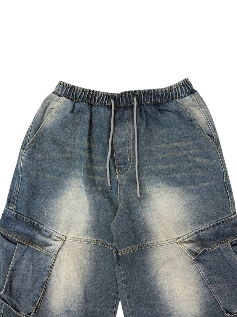 Rough Denim String Cargo Pants