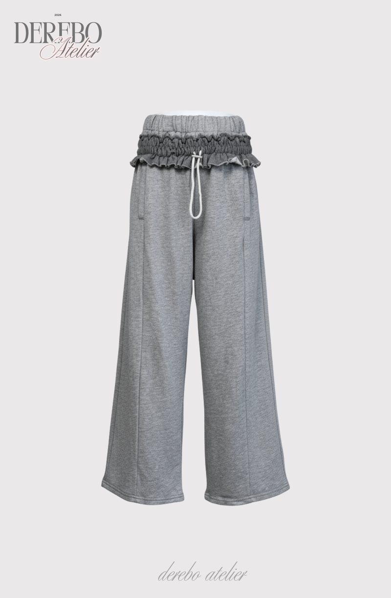 Grey off-shoulder zip-up frill training setup (SET)