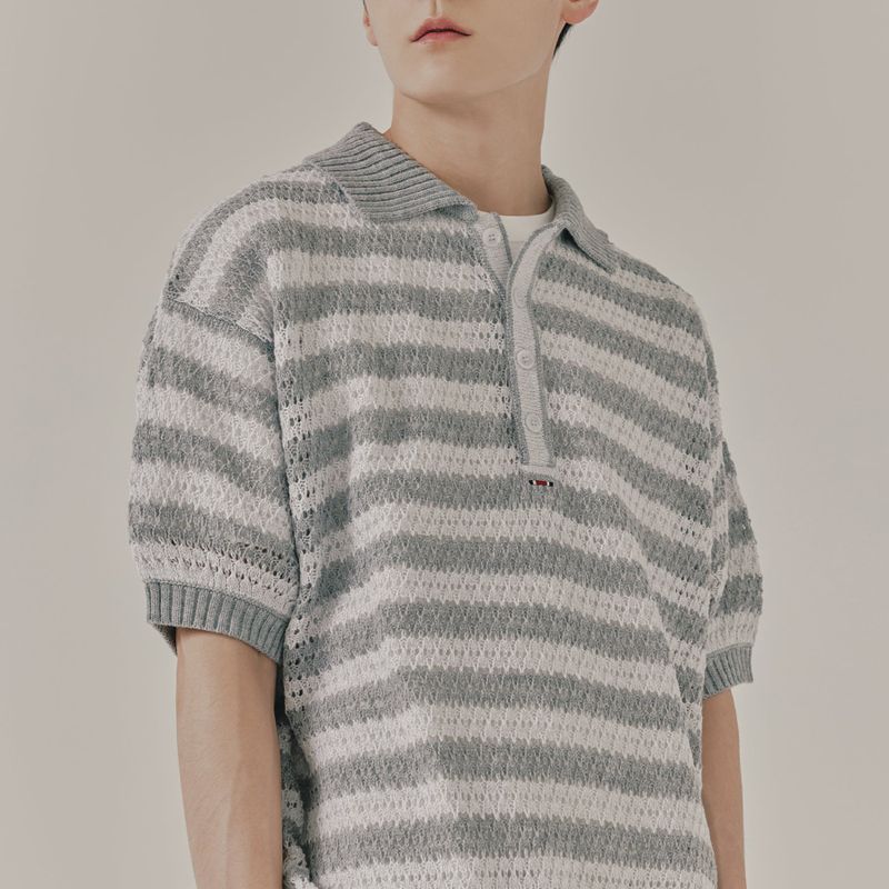 ROMANTIC CROWN(ロマンティッククラウン)の「PUNCHING KNIT POLO_GRAY(Tops)」
