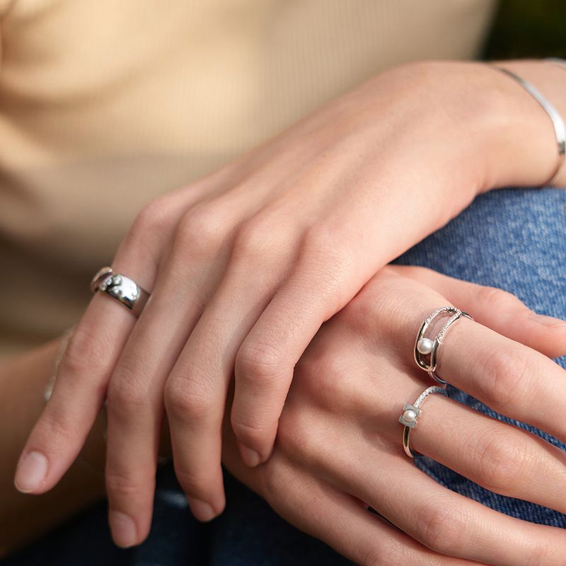 Pearl Sparkle 925 Silver + Rhodium plating Ring R054-02H