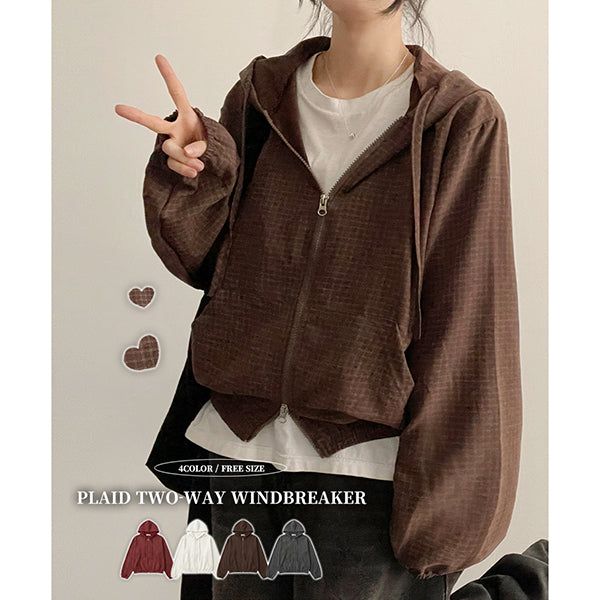 hijjoo（ハイチュー）の「Chess Two Way Check Crop Windbreaker Hood Jumper（Jackets/Outerwear）」