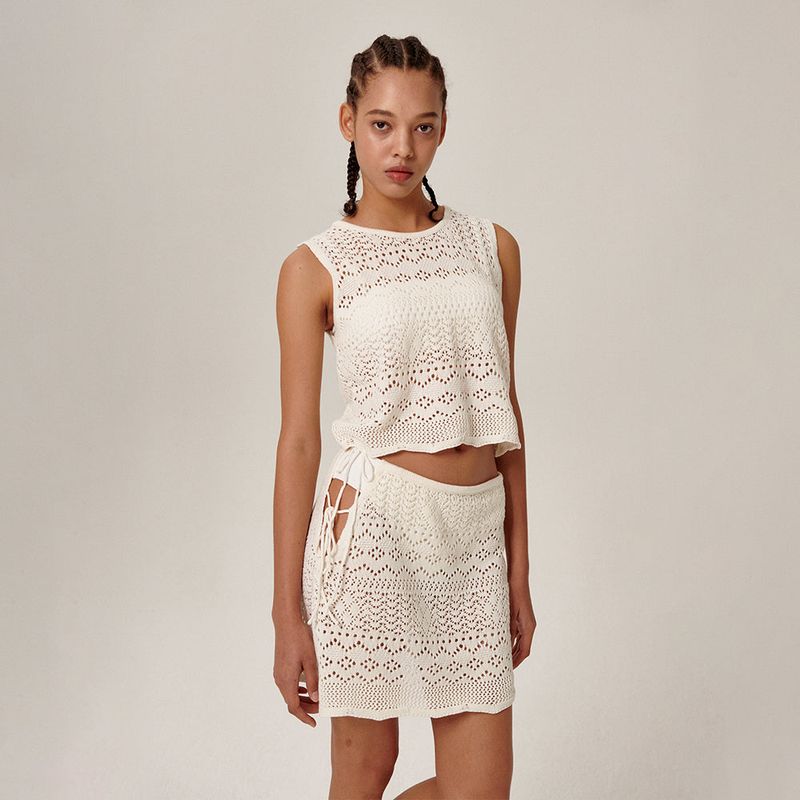 Tiki Knitted Wrap Skirt White