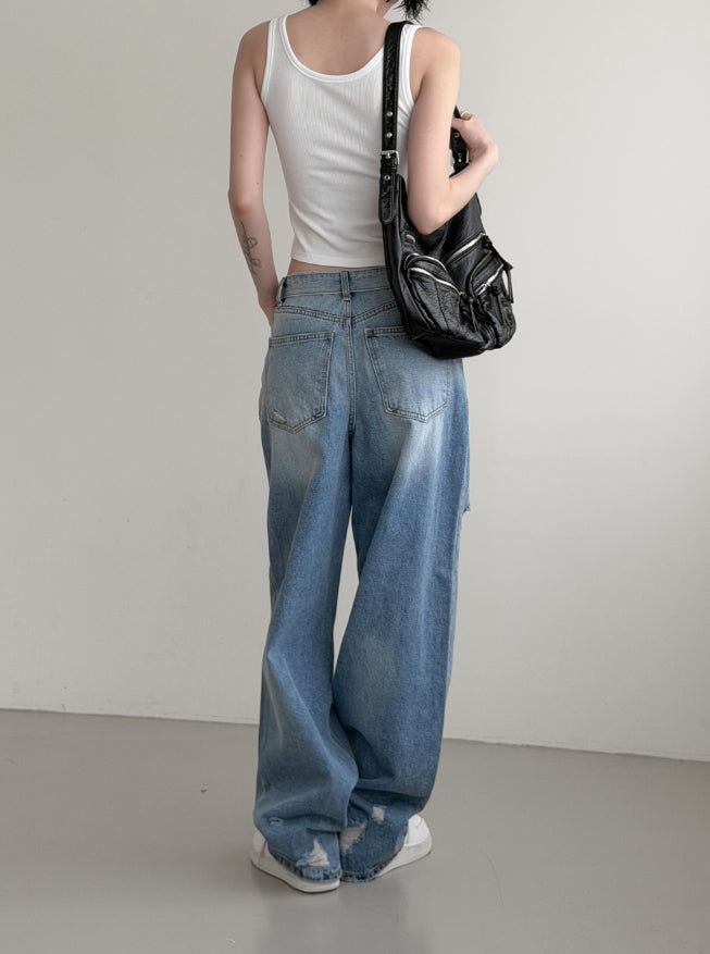 Folded Damage Denim Pants