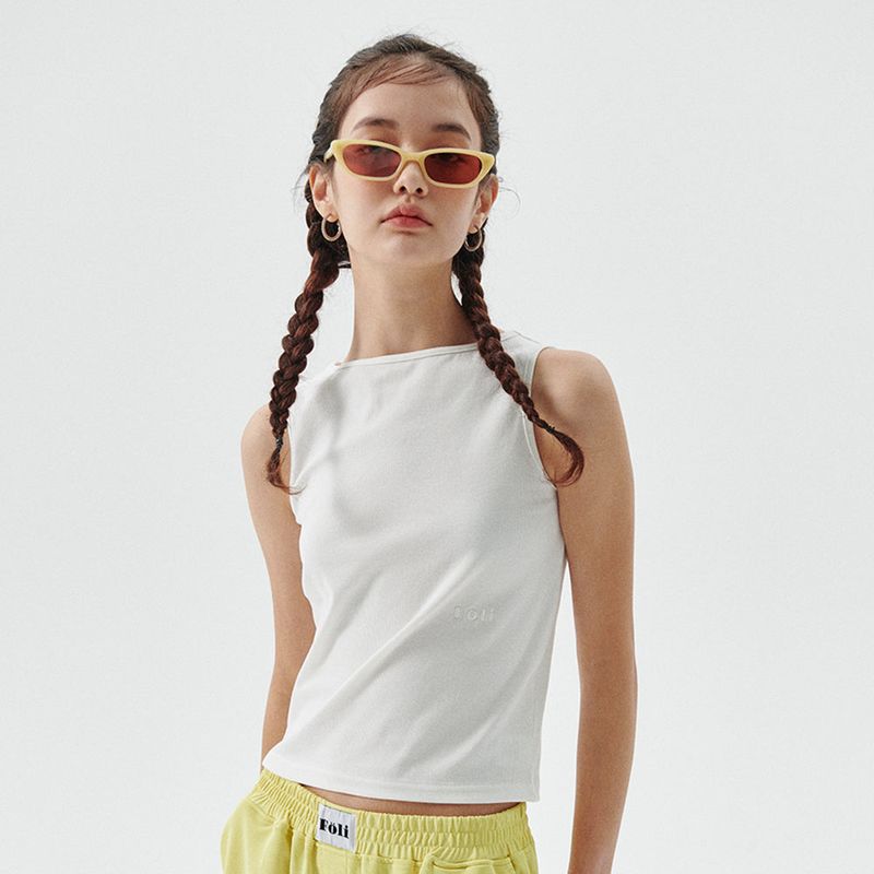 Foli(フォリー)の「Rib Boatneck Sleeveless, White(Tops)」