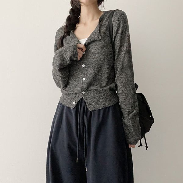 Fluffy💛 Round Knit Pendant Button Cardigan
