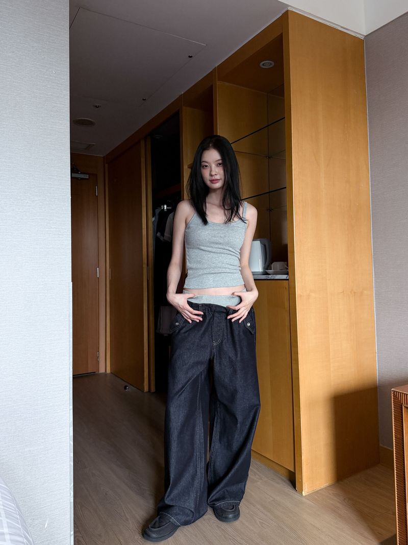  LAYERED DENIM PANTS