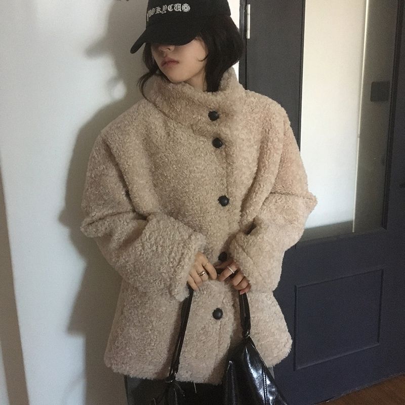 Hafe Wool Suede Button Half Coat Fur Jacket