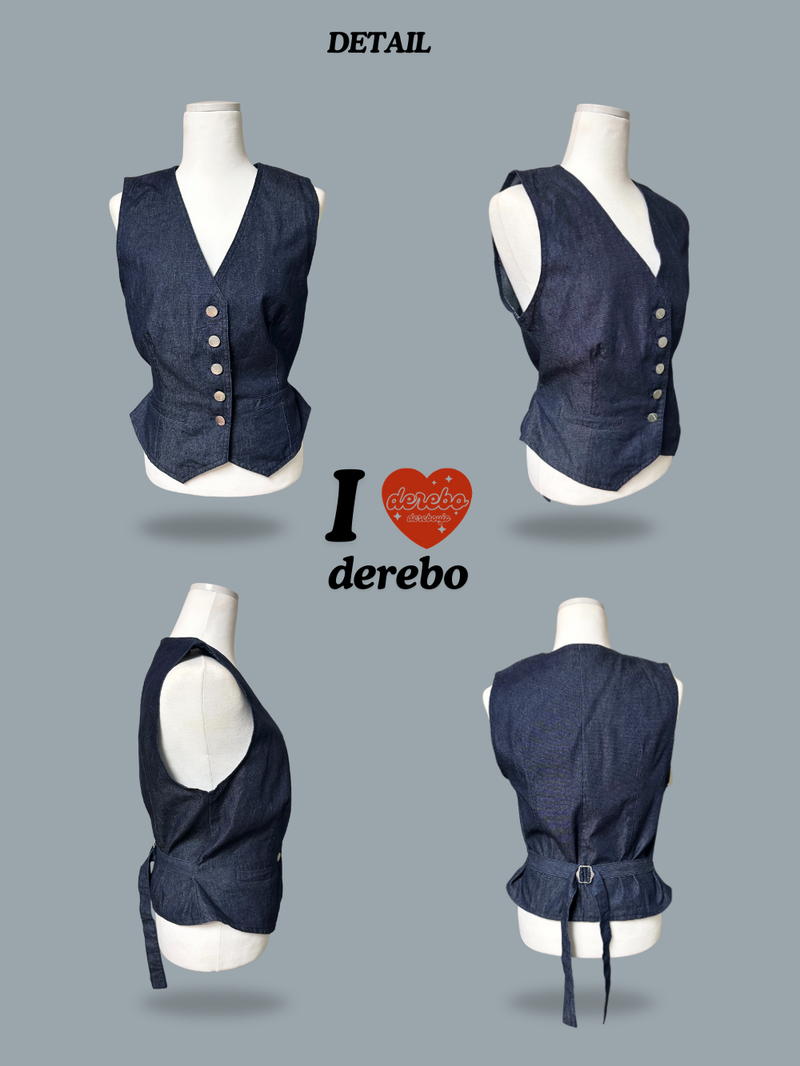 Dark blue denim vest pants two-piece