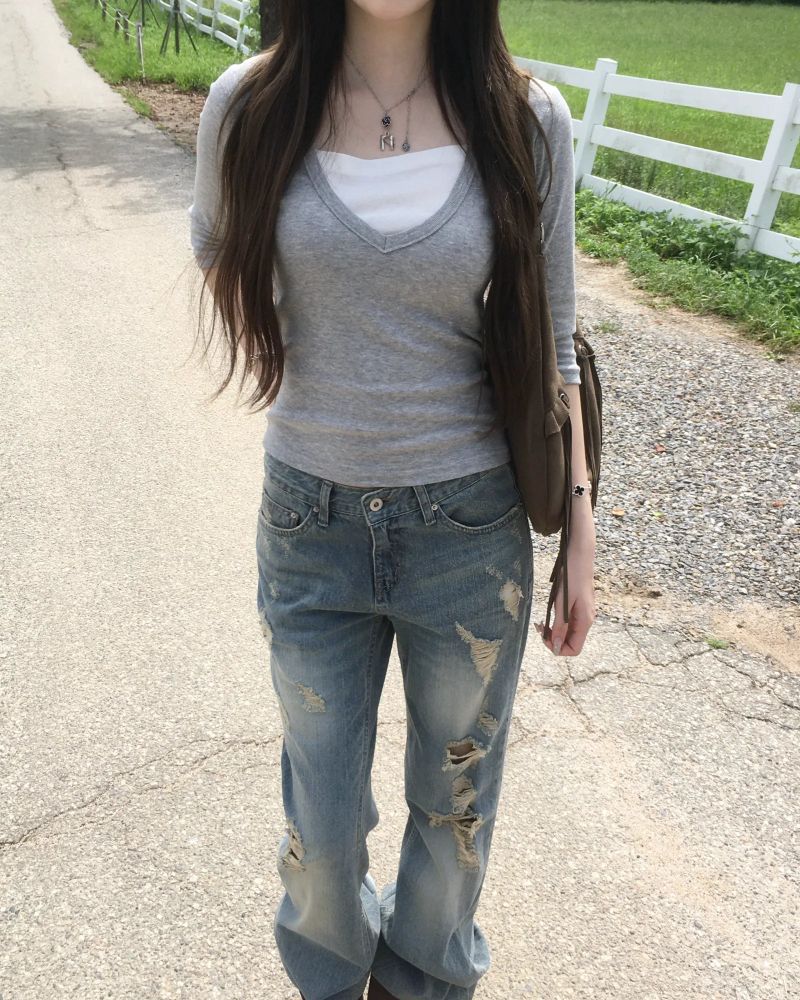V neck layered T