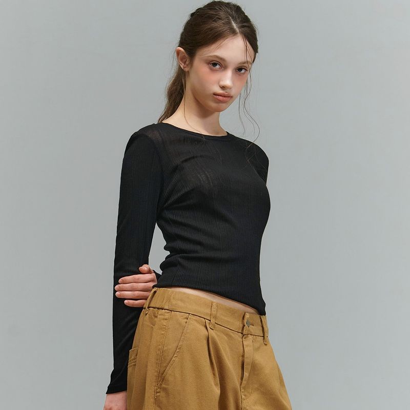 RANDOMOFF（ランダムオフ）の「SLIP SHEER WAVE LONGSLEEVE [BLACK]（Tops）」