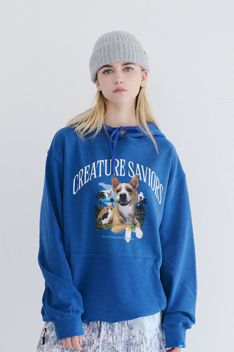 BSRABBIT(ビエスラビット)の「BSR2223FWPO056 LUCKY JUNGLE HOODIE BLUE NAVY(Tops)」
