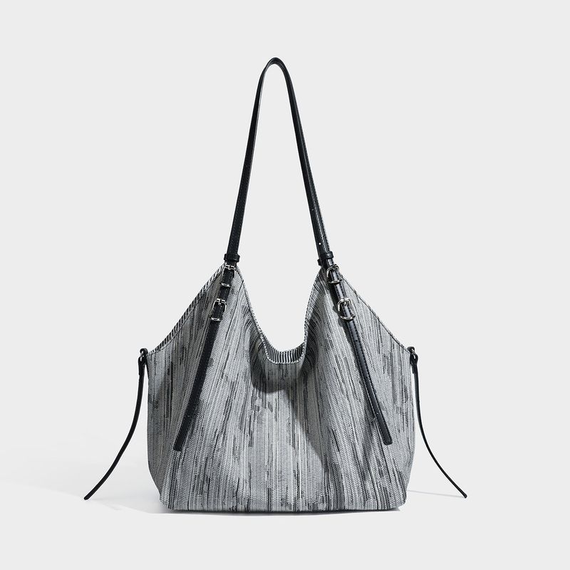 Vertical Stripe Denim Oversized Tote Bag