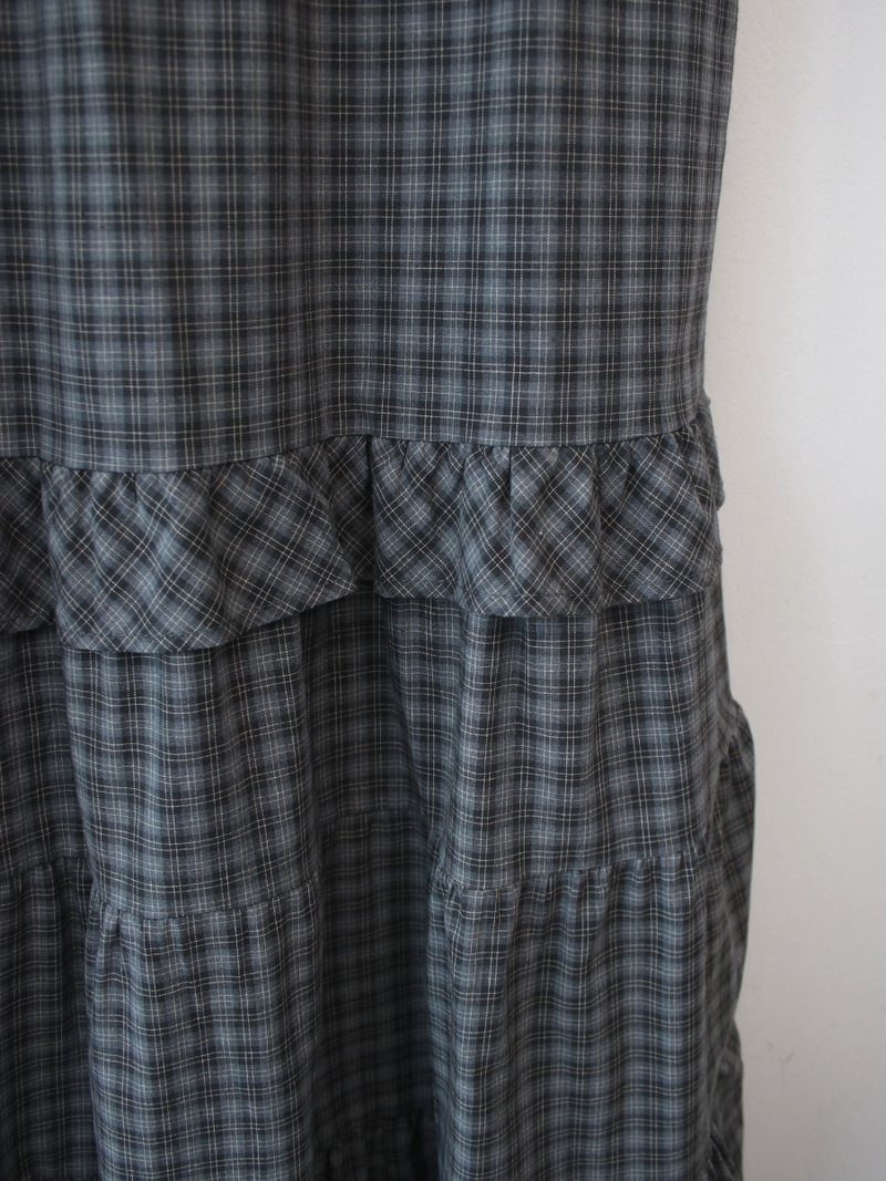 round collar check midi dress 