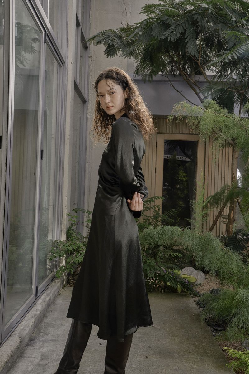 DRAPERY DRESS_DEEP GREEN