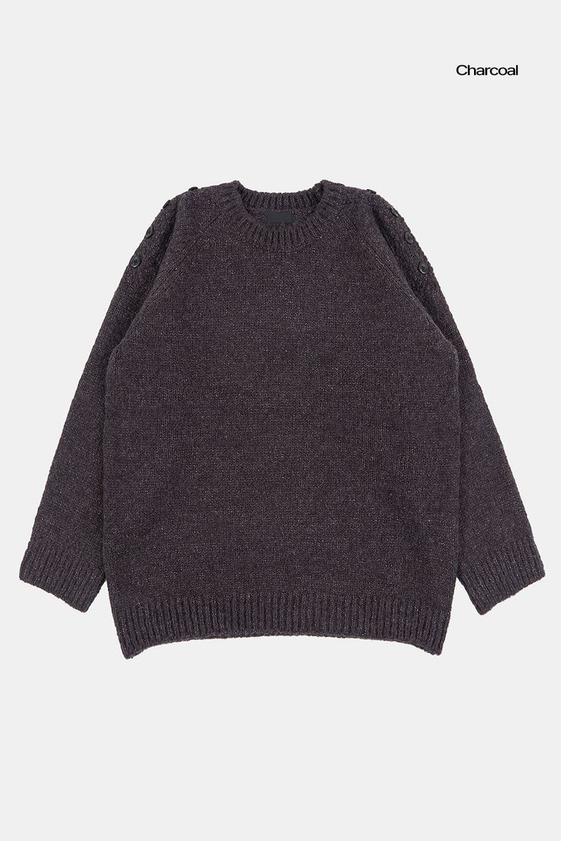Raglan button open shoulder over-knit
