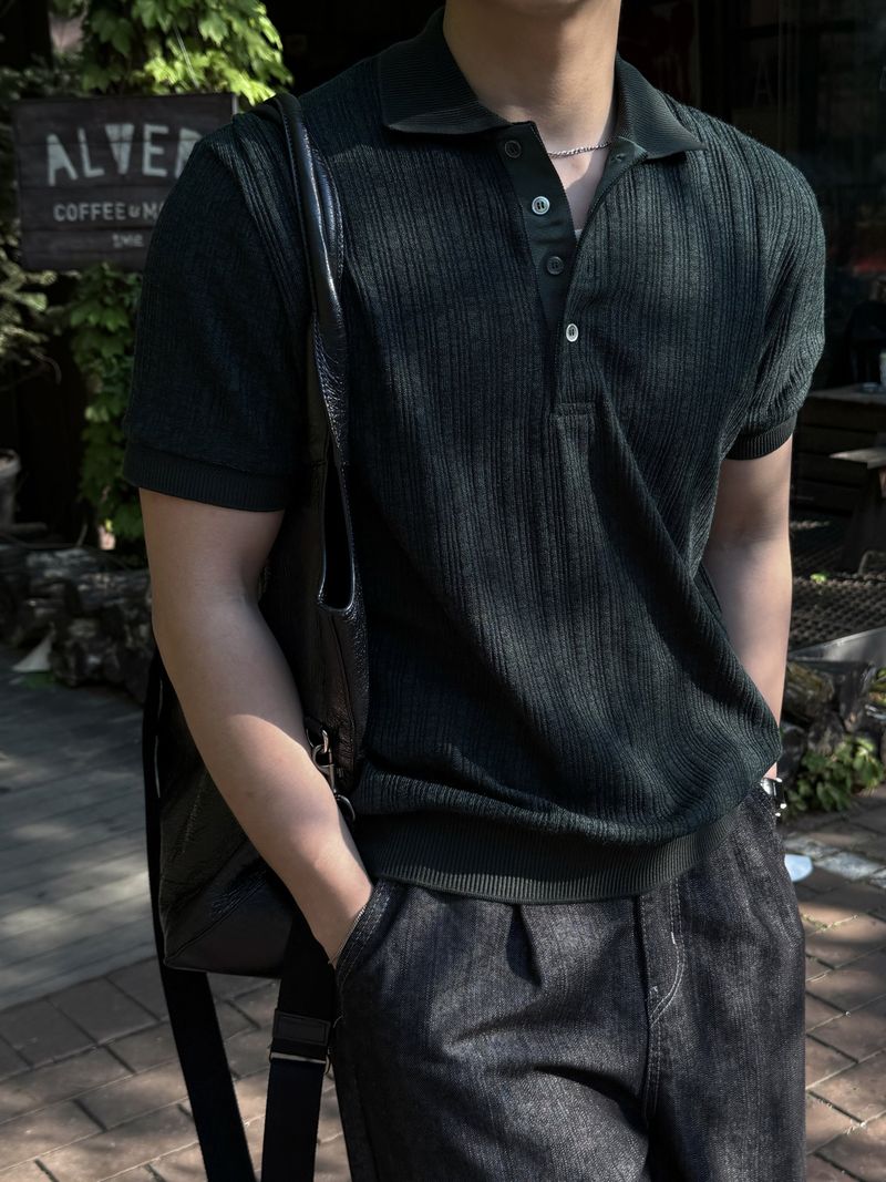 Texture collar knitwear short-sleeve