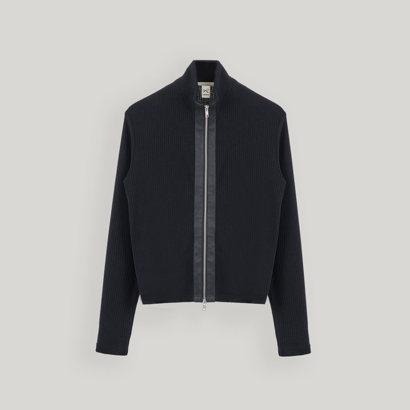 Black Leather Block Zip-up