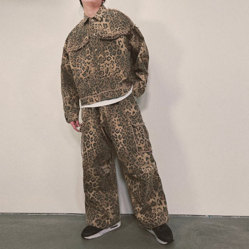 leopard grunge wide pants_beige