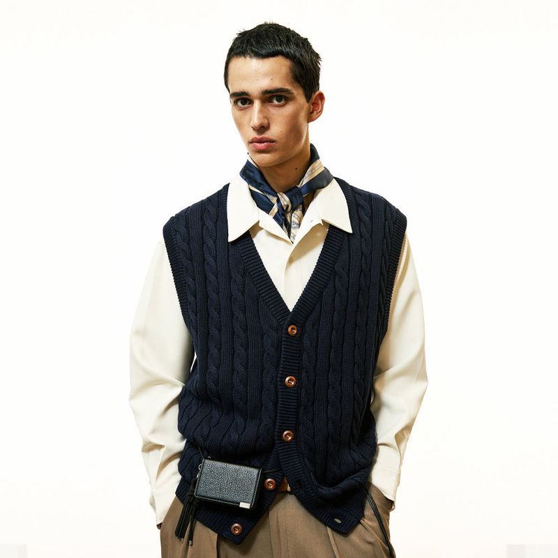 sunday cable knit vest cardigan navy