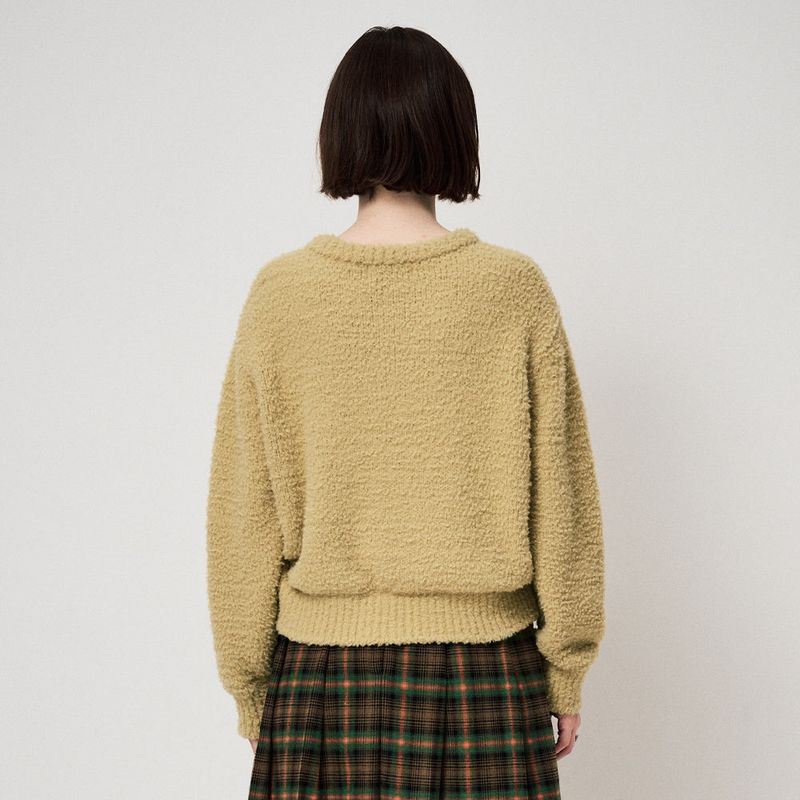 FLUFFY KNIT PULLOVER, MOS GREEN