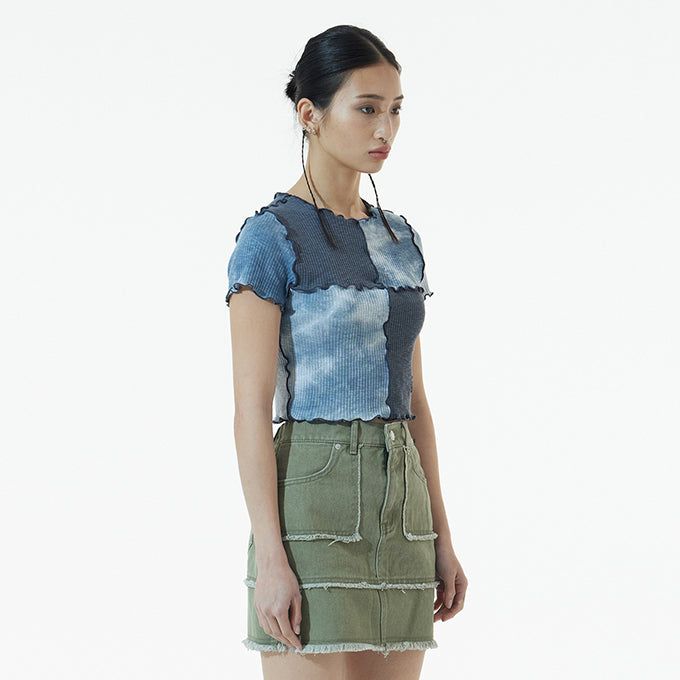 ANDTHEOTHER(アンドジアザー)の「GRAY TIE-DYE BLOCK MIX CROP T-SHIRT(Tops)」