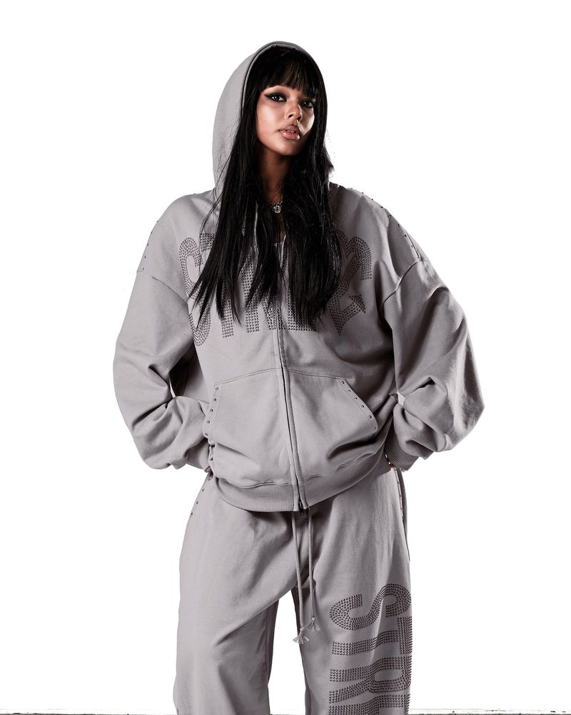 NO STRESS HOTFIX SET HOOD ZIP-UP ASH GRAY