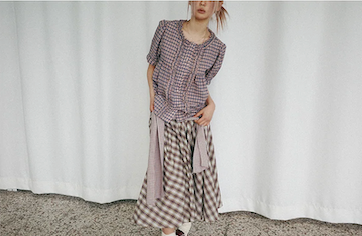Check Tie Skirt (beige)