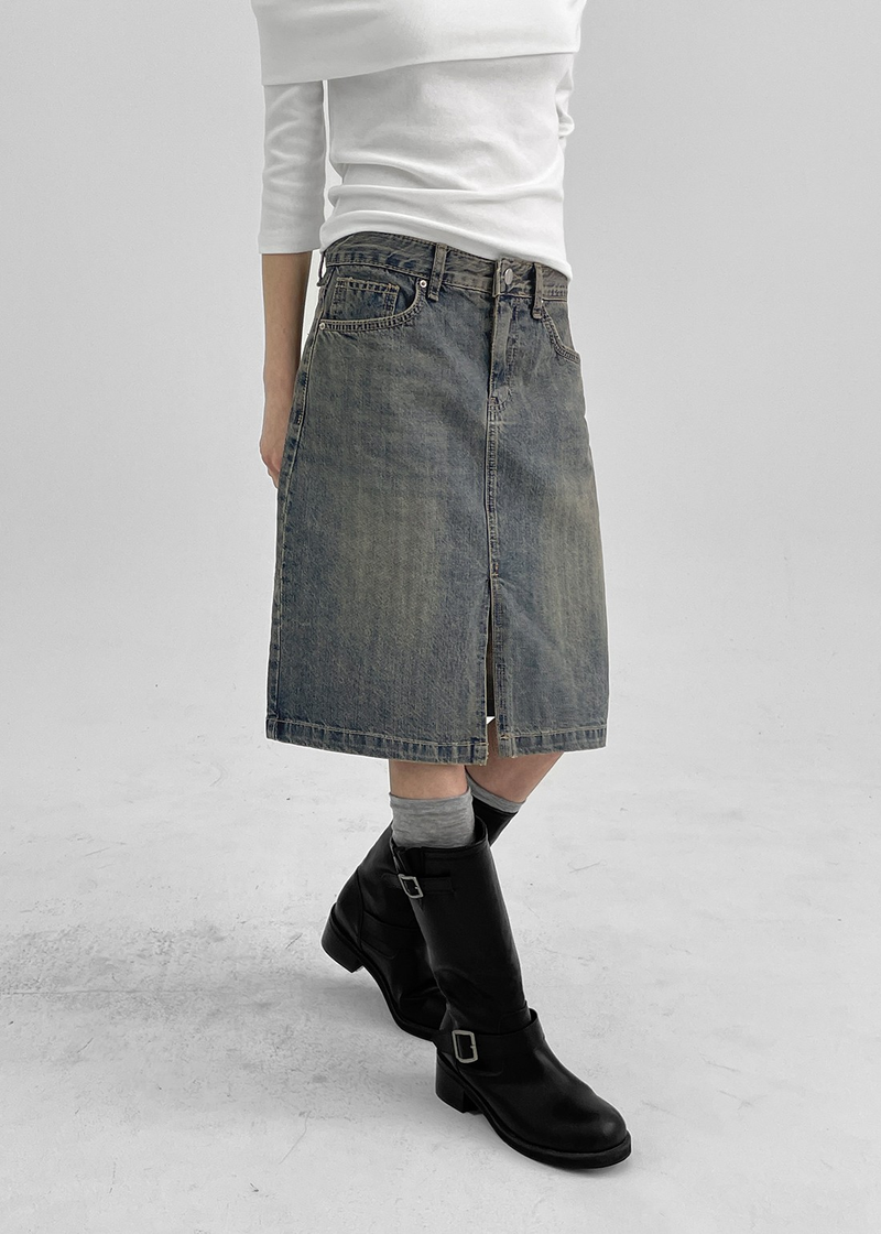 [MADE] Wiston Slit Denim Midi Skirt