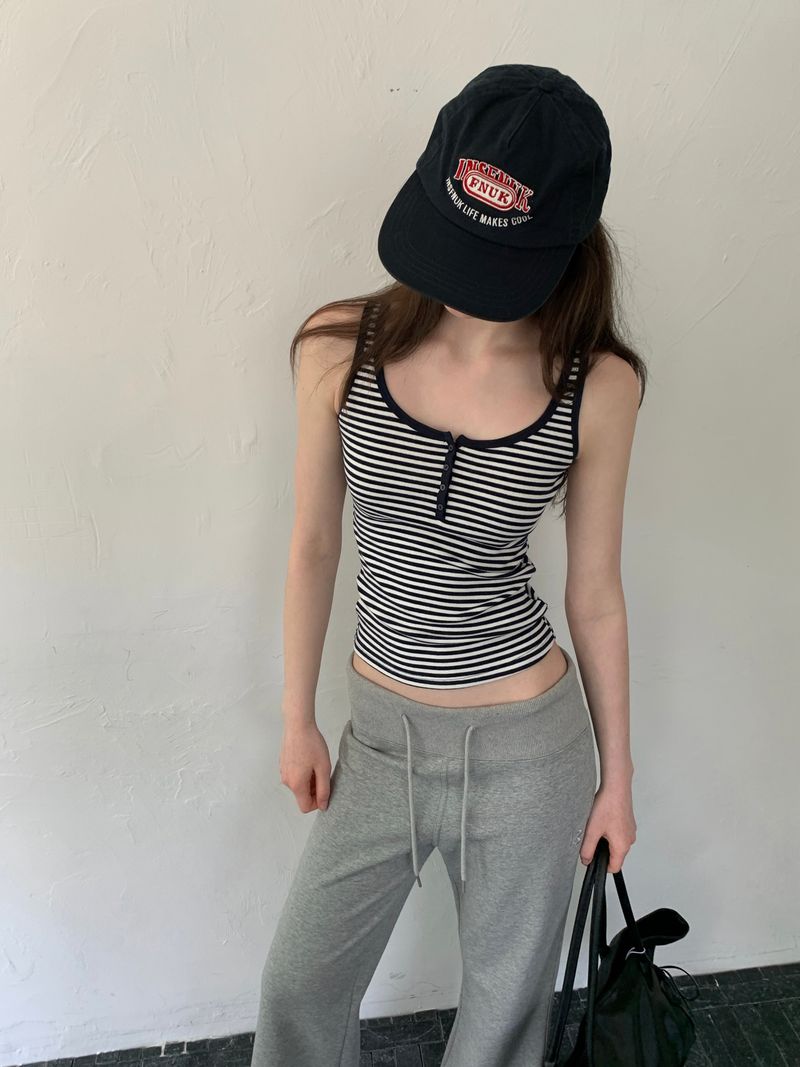 [ORIGINAL] Bat Henley neck Striped Layered Sleeveless