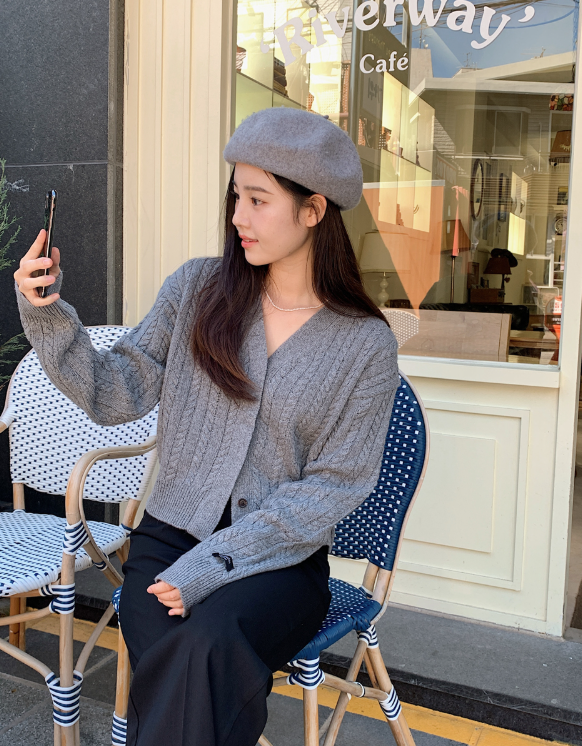 Hidden Button Cable Wool Knit Cardigan (5color)