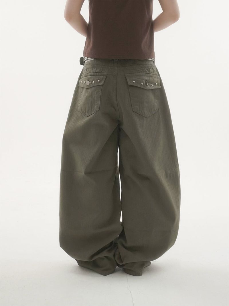 Peak stud back-pocket pants -2C