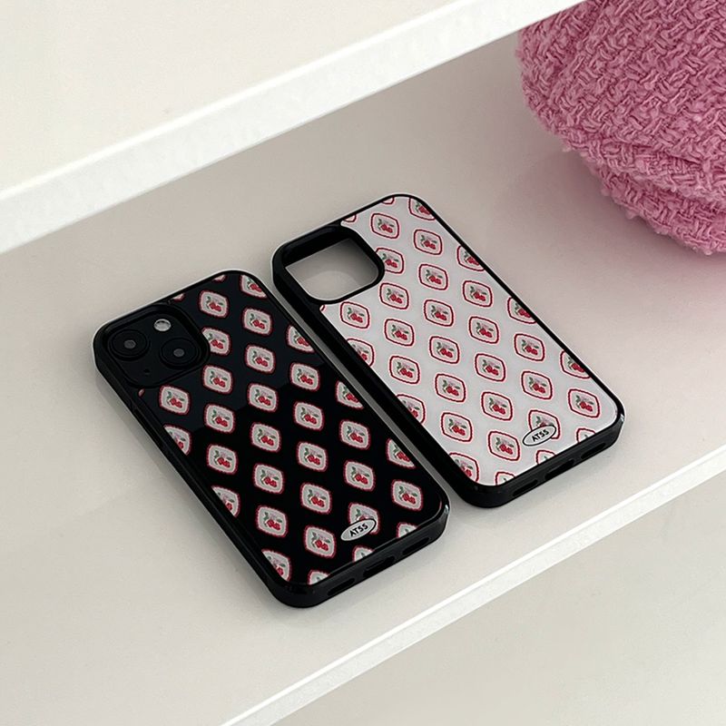 strawberry pattern glossy glass bumper case (white)