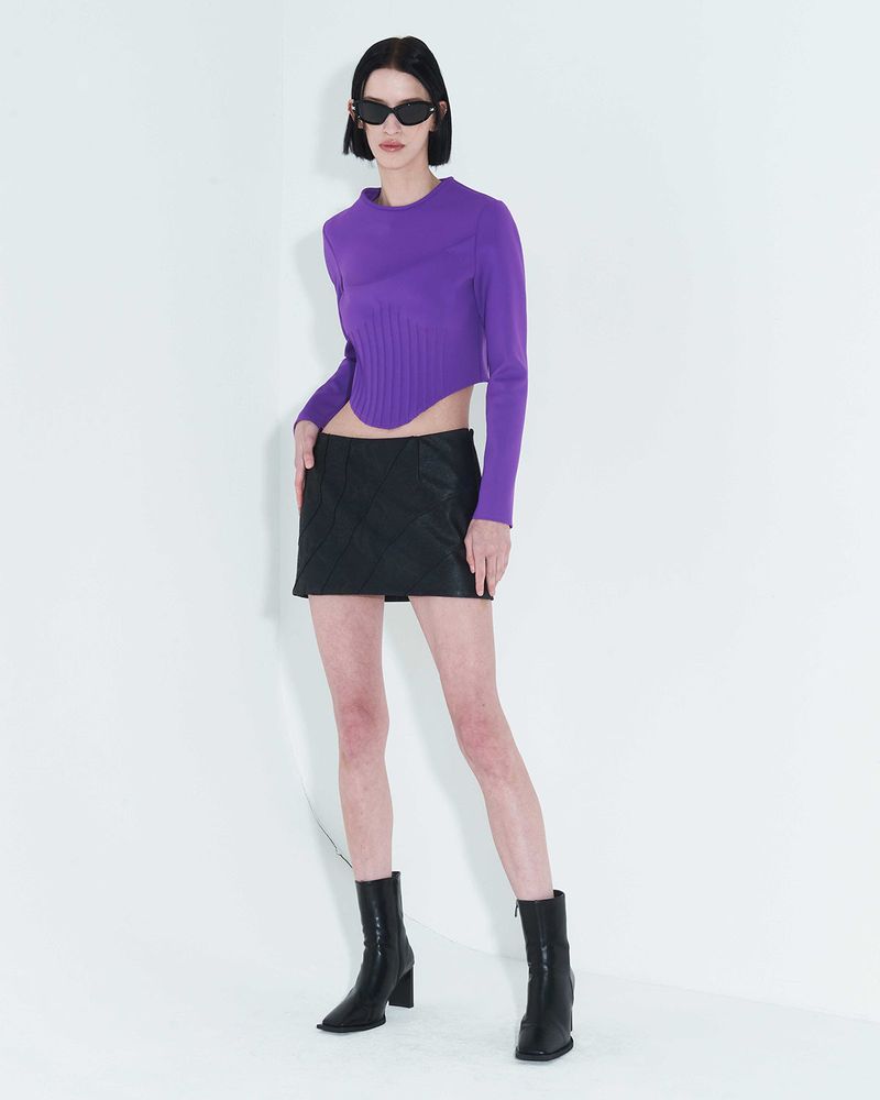 Pintuck Jersey Top _ Purple