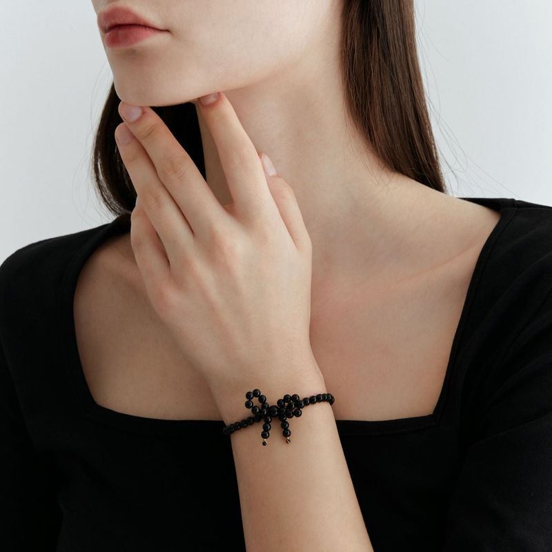 [925 SILVER] Onyx Ribbon Bracelet