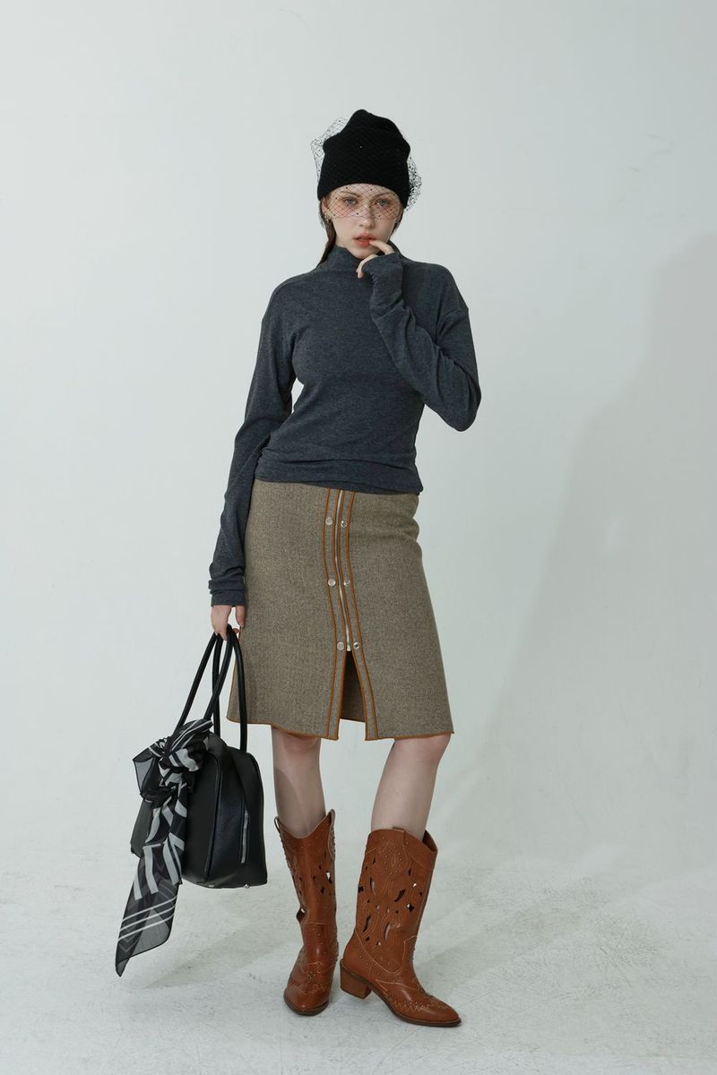 MOCK SEMI-TURTLENECK T-SHIRT_CHARCOAL