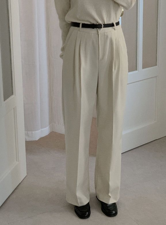 luch wool pintuck wide slacks
