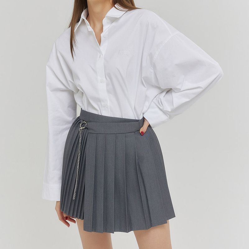 CHAIN PLEATS LAP SKIRT GRAY