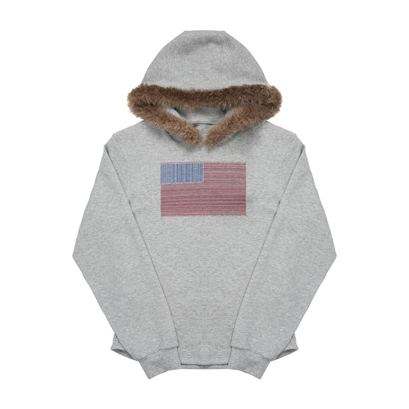 NyDkyel™ Elastic soft feel fabric mixed gray American hooded fur collar hoodie