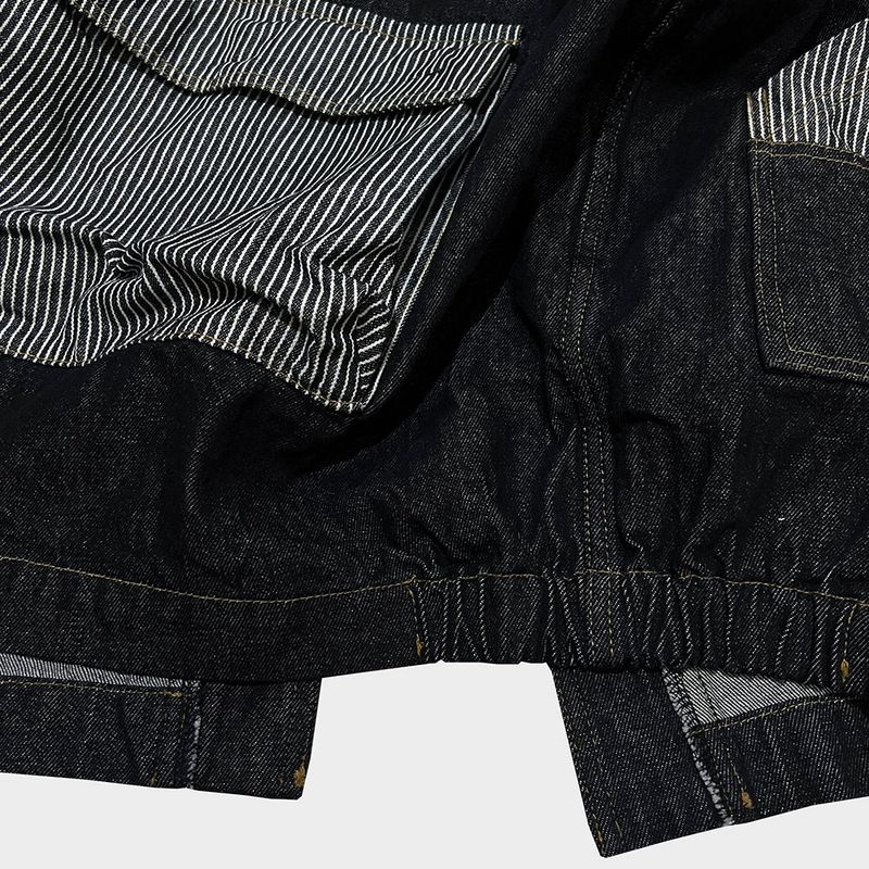 stripe patch denim cardigan_black