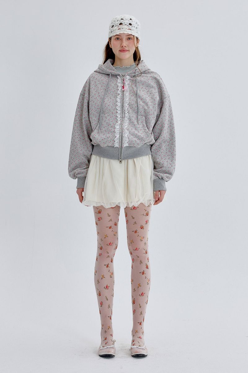 Lace Hood Zip Up [Gray]