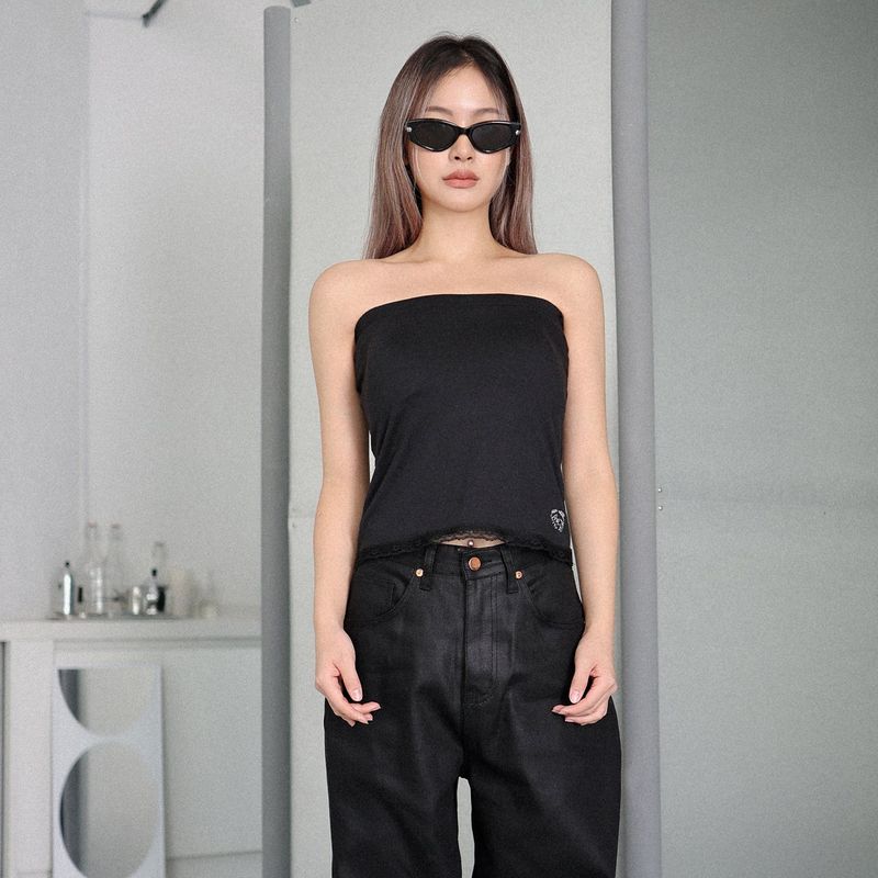 logo lace bra top (black)