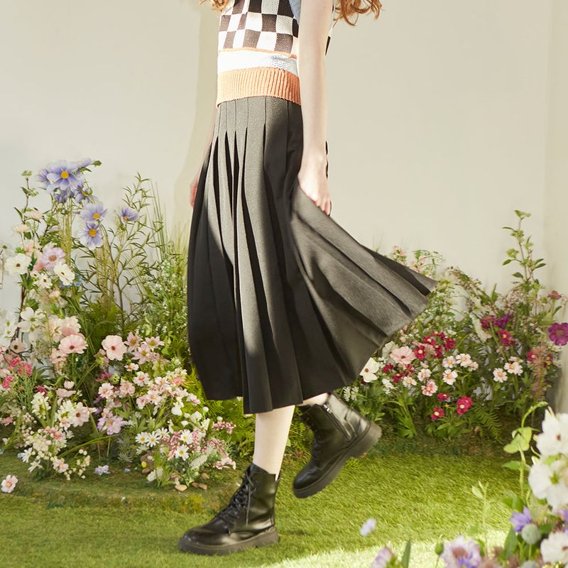 Long Black Pintuck Skirt