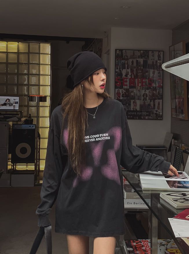 Butterfly Printed Oversized Fit Sweatshirt