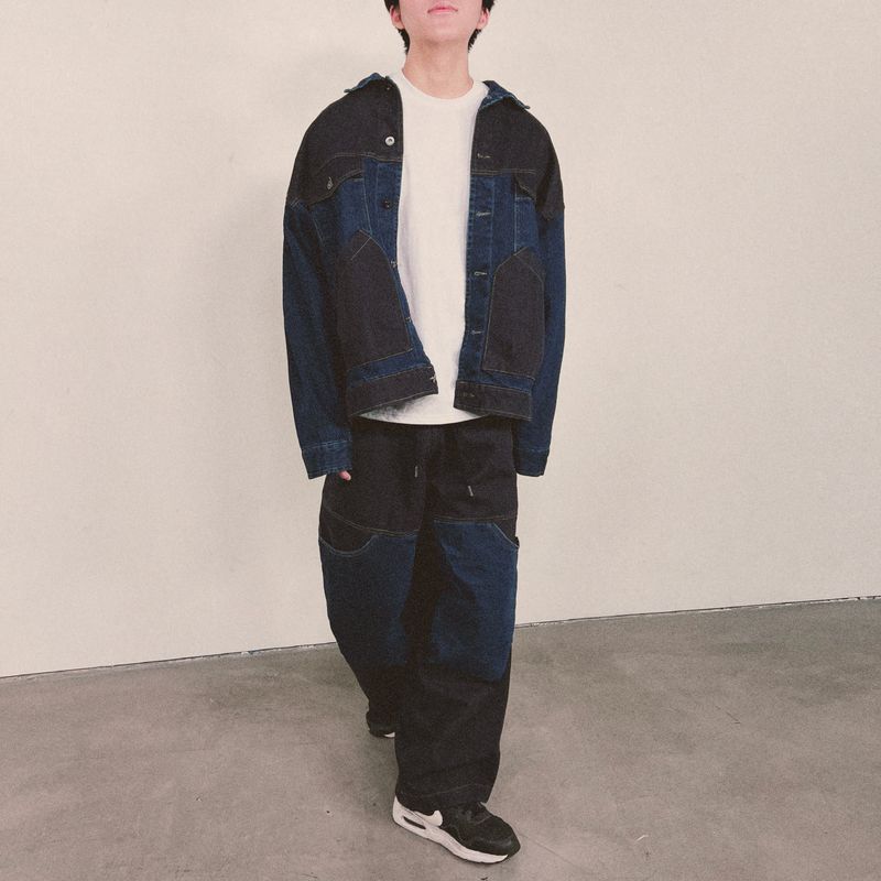 panel mix denim wide pants_blue