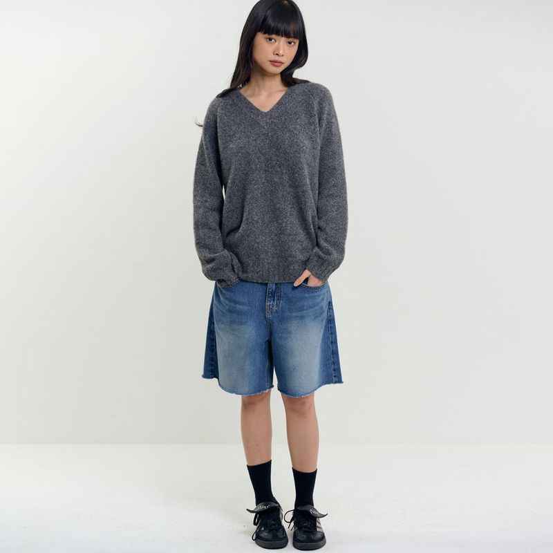 Soft Brushed V-Neck Knit Charcoal