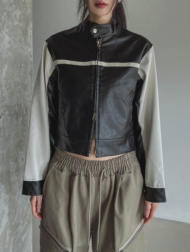 Peer One Track Crop Leather Jacket