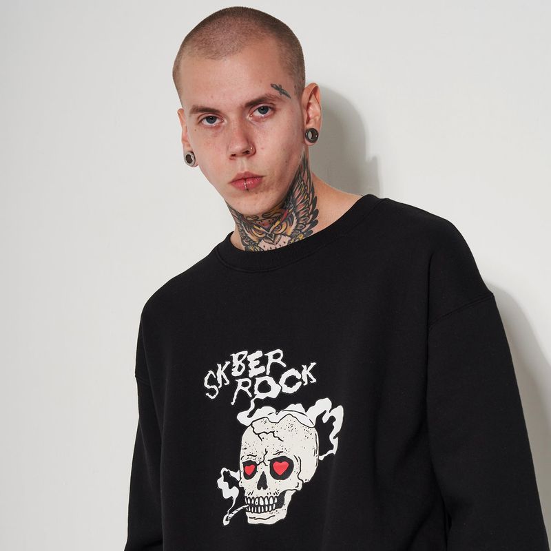 SMOKING SKULL SWEAT SHIRT BLACK