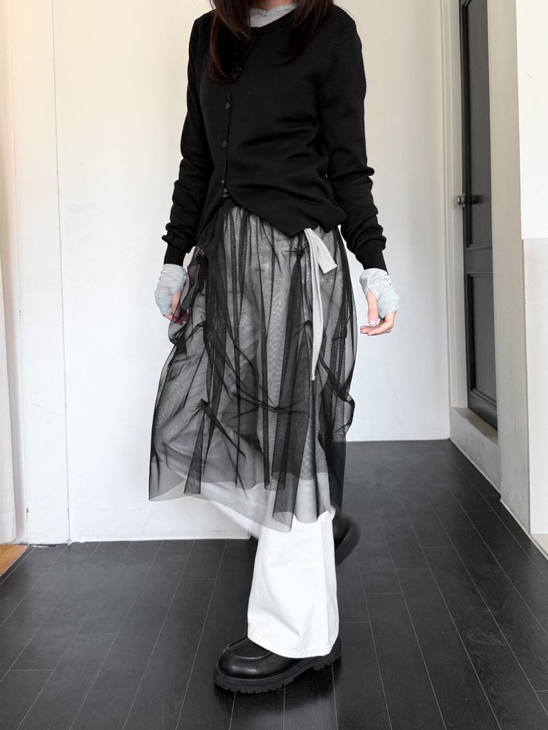  TUCK TULLE MESH SKIRT
