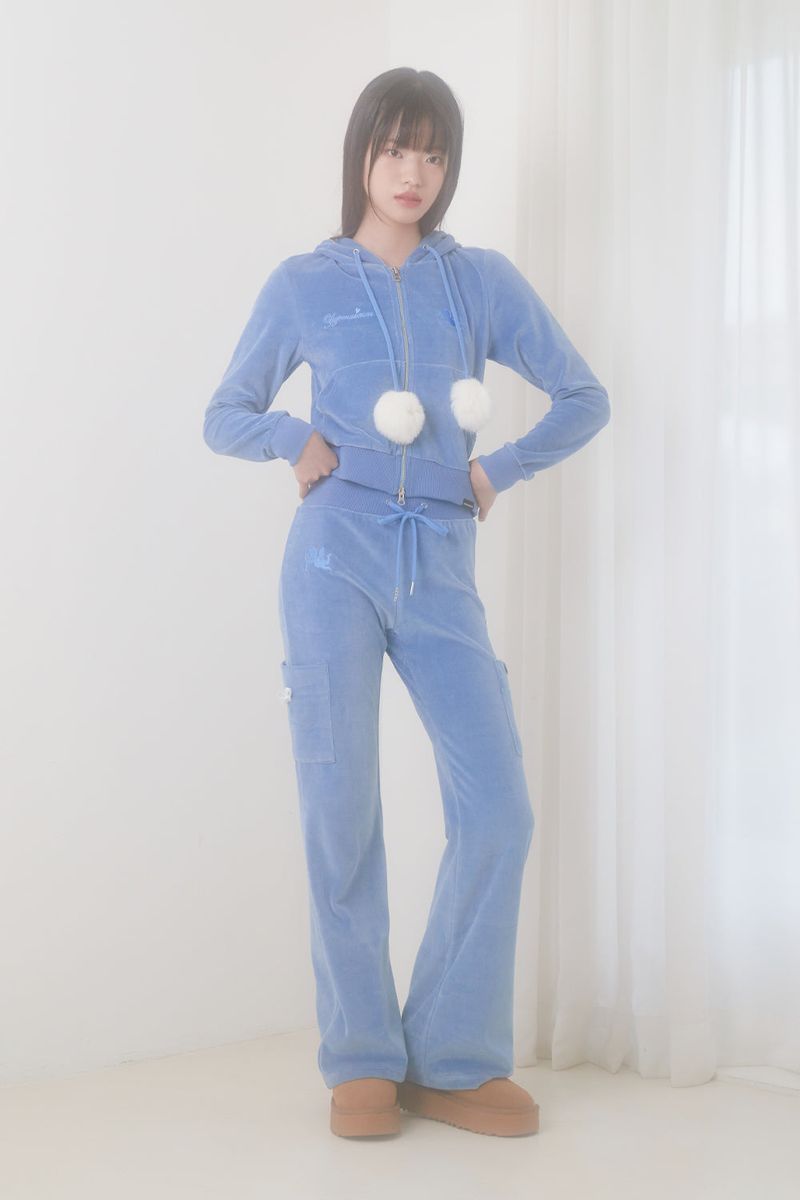 VELVET TRAINING BOOTS CUT PANTS (BLUE)