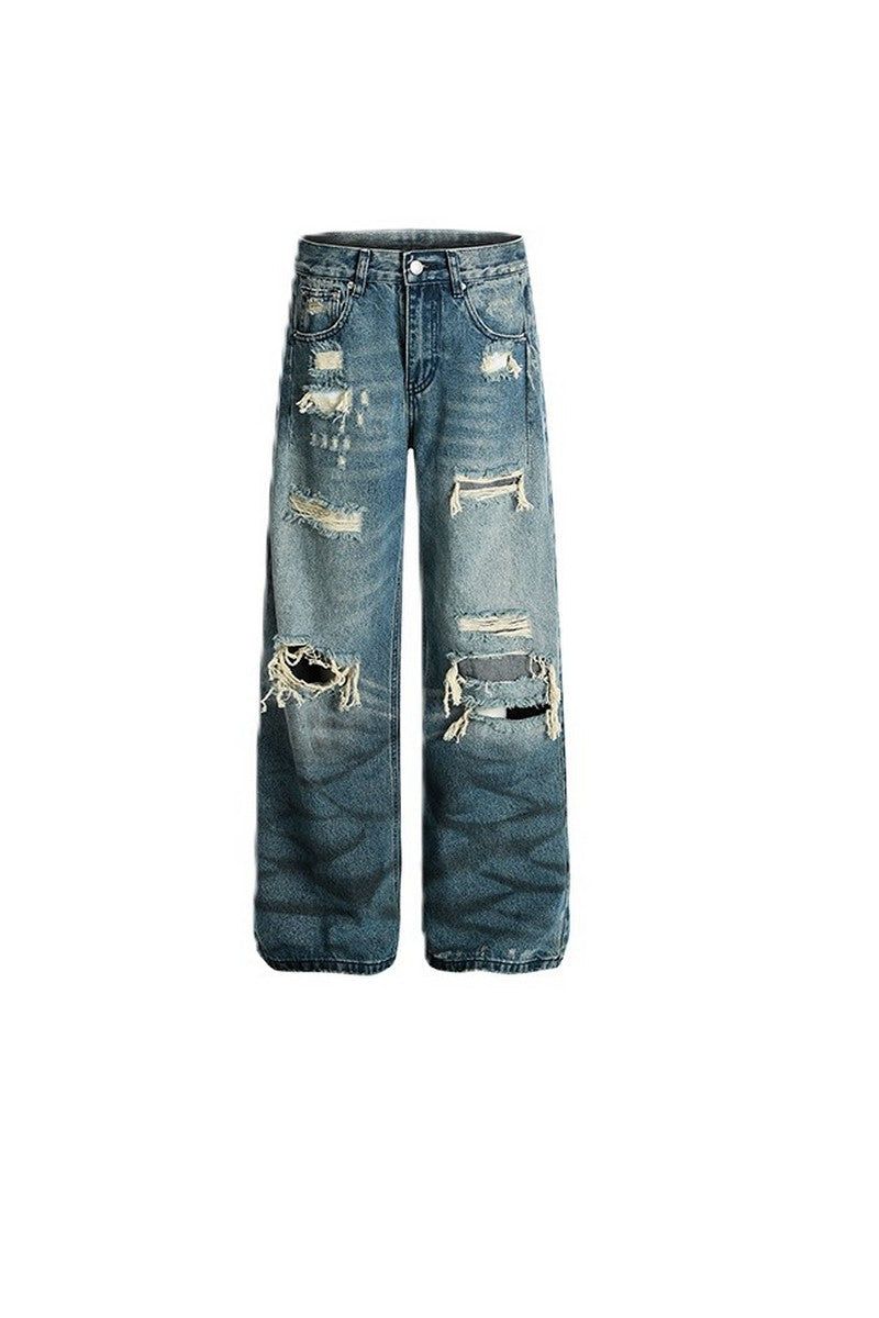 Blue Ripped Loose Jeans